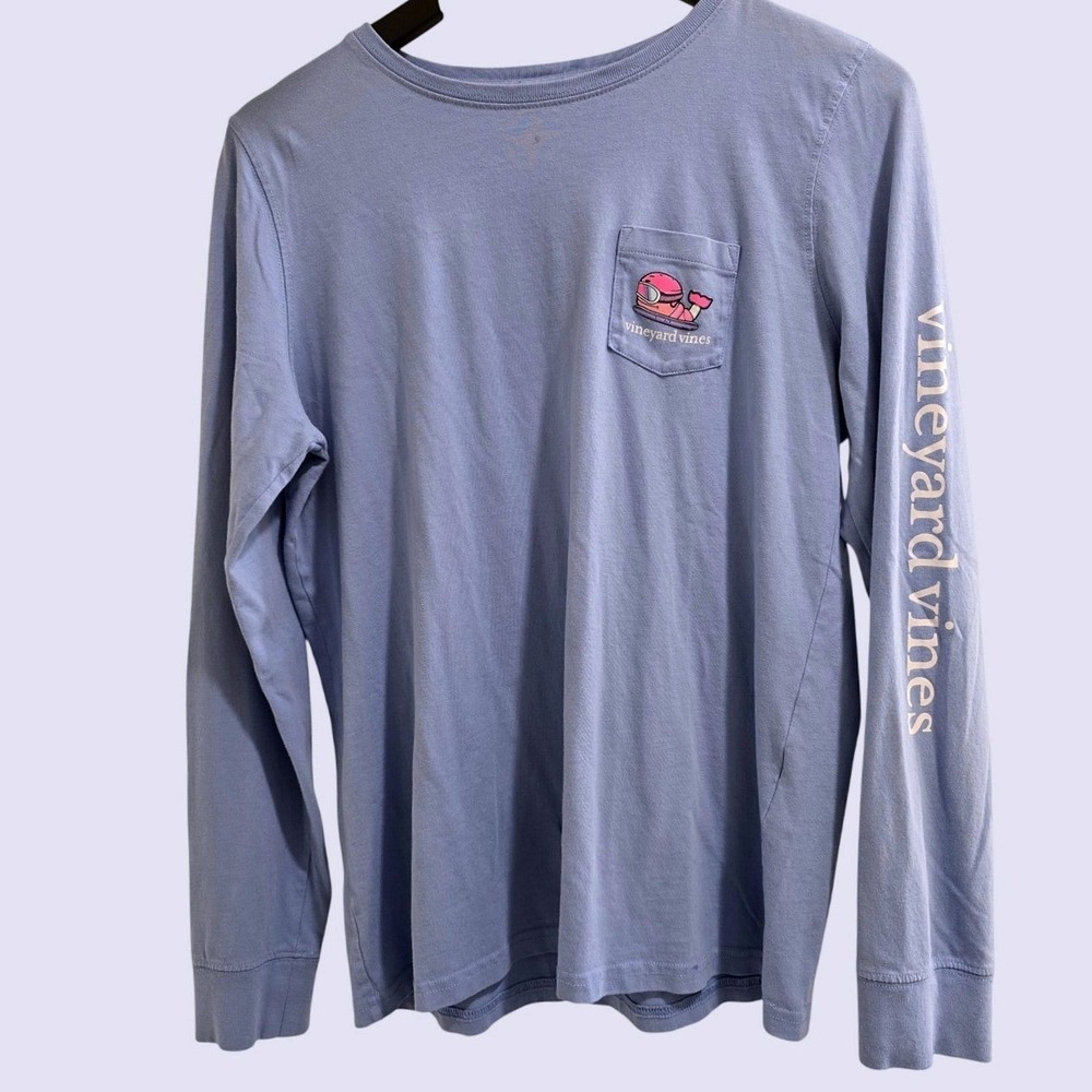 Vineyard Vines Mens M Blue Long Sleeve Whale Pocket Tee Coastal Preppy Nautical